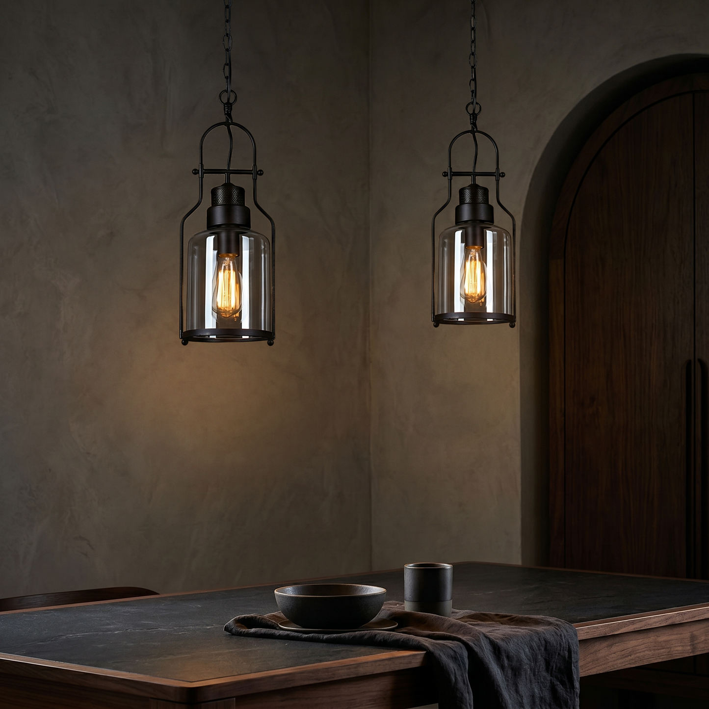 Lumen Morris | Glass Pendant Light with Rustic Iron Frame | Black Finish for Stylish Kitchen Island Lighting 5