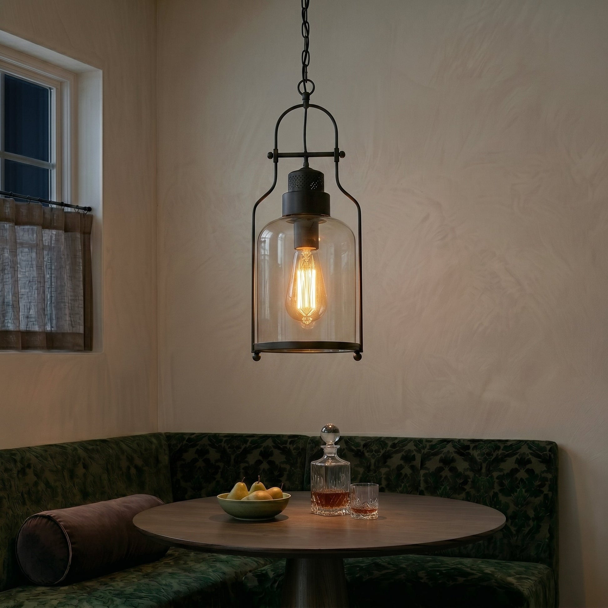 Lumen Morris | Glass Pendant Light with Rustic Iron Frame | Black Finish for Stylish Kitchen Island Lighting 6