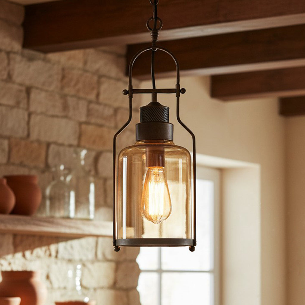 Lumen Morris | Glass Pendant Light with Rustic Iron Frame | Black Finish for Stylish Kitchen Island Lighting 8