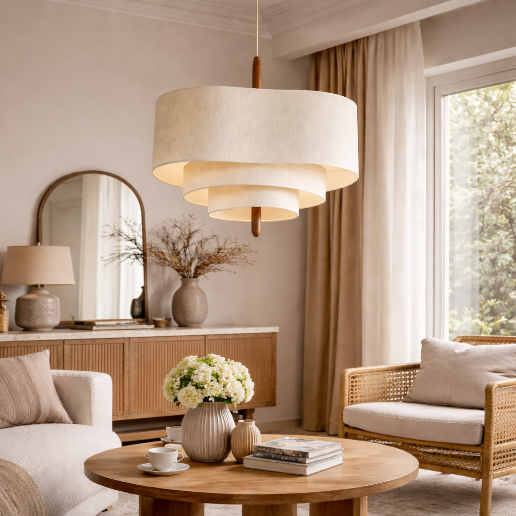 Lumen | Ceiling Light Fixture with Layered Fabric Shade | Soft Diffused Glow for Cozy Atmosphere 1
