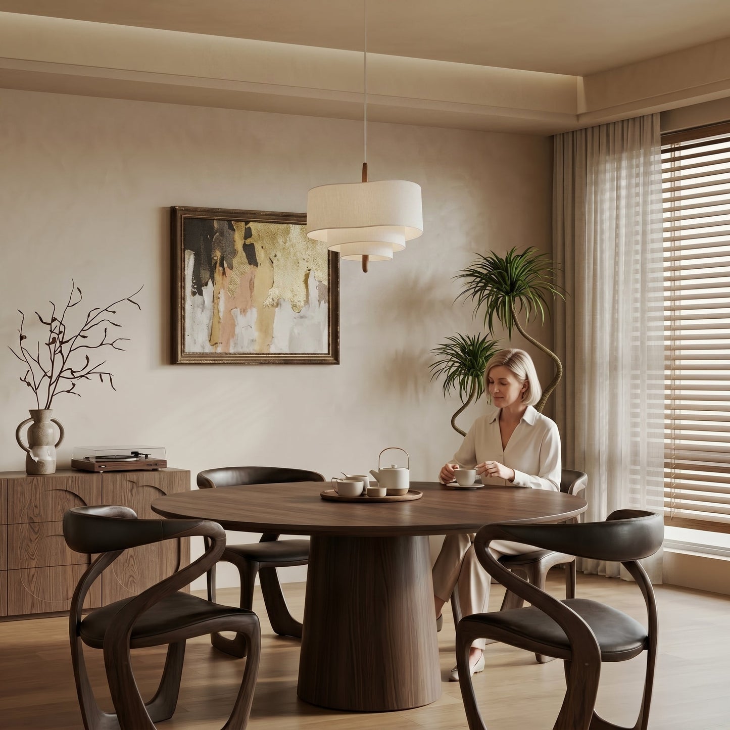 Lumen | Ceiling Light Fixture with Layered Fabric Shade | Soft Diffused Glow for Cozy Atmosphere 2
