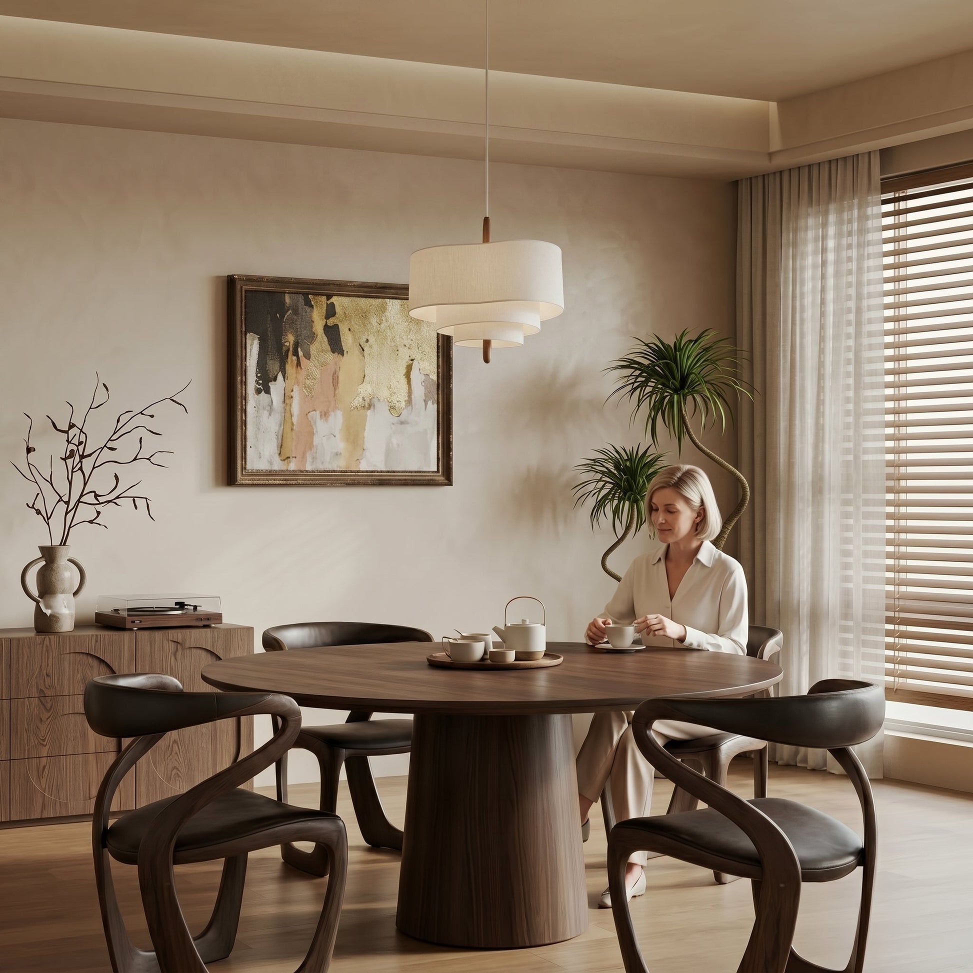 Lumen | Ceiling Light Fixture with Layered Fabric Shade | Soft Diffused Glow for Cozy Atmosphere 2