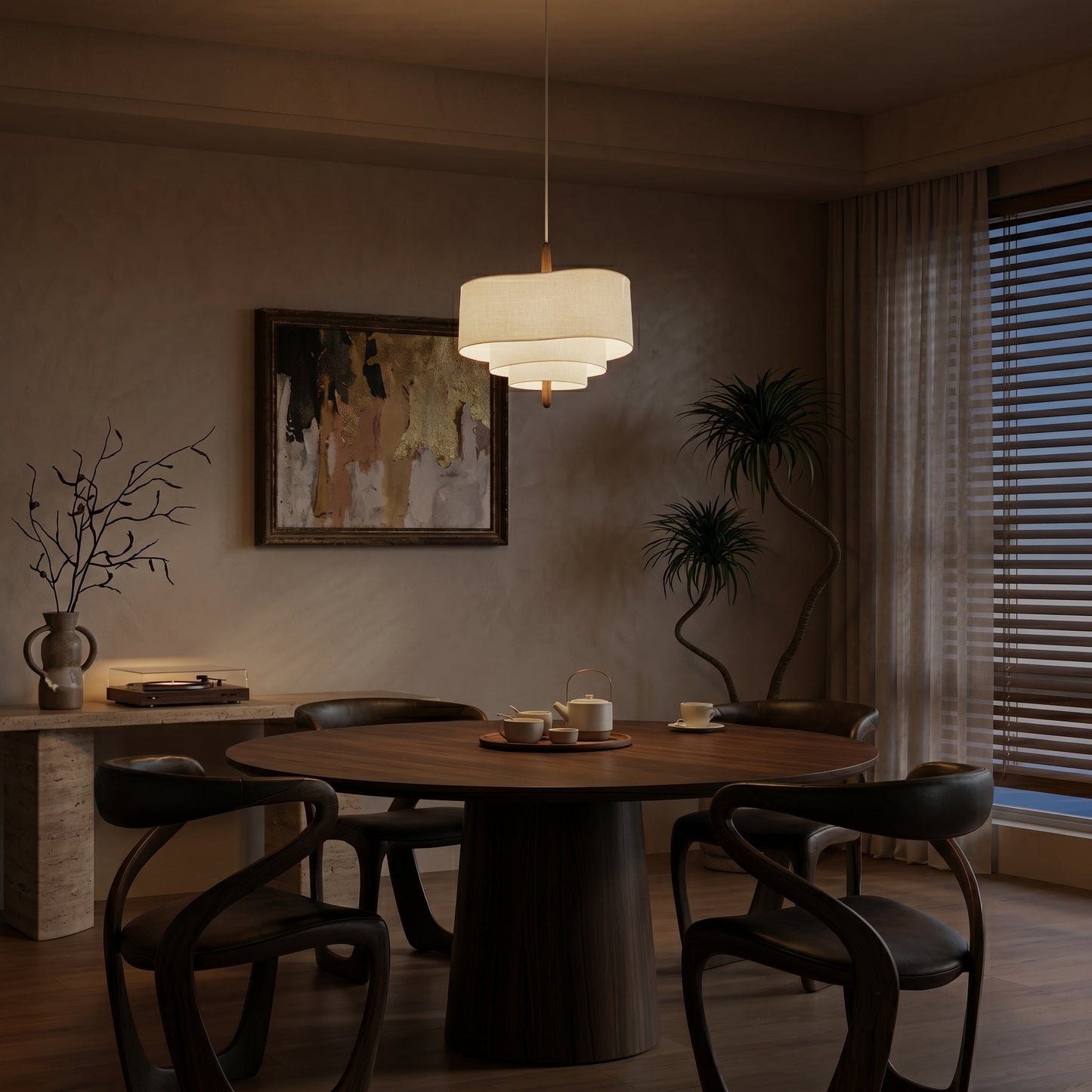 Lumen | Ceiling Light Fixture with Layered Fabric Shade | Soft Diffused Glow for Cozy Atmosphere 3