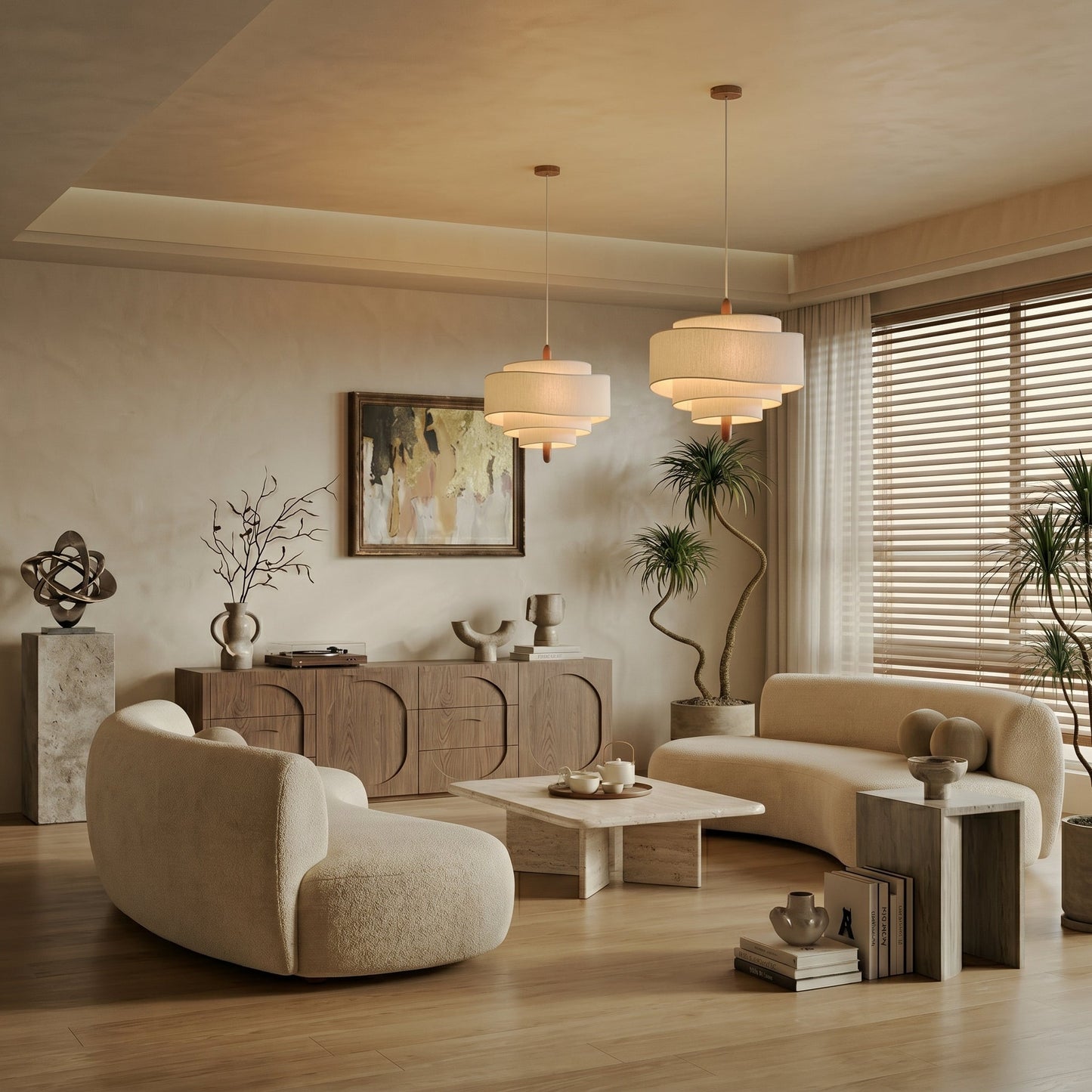 Lumen | Ceiling Light Fixture with Layered Fabric Shade | Soft Diffused Glow for Cozy Atmosphere 4