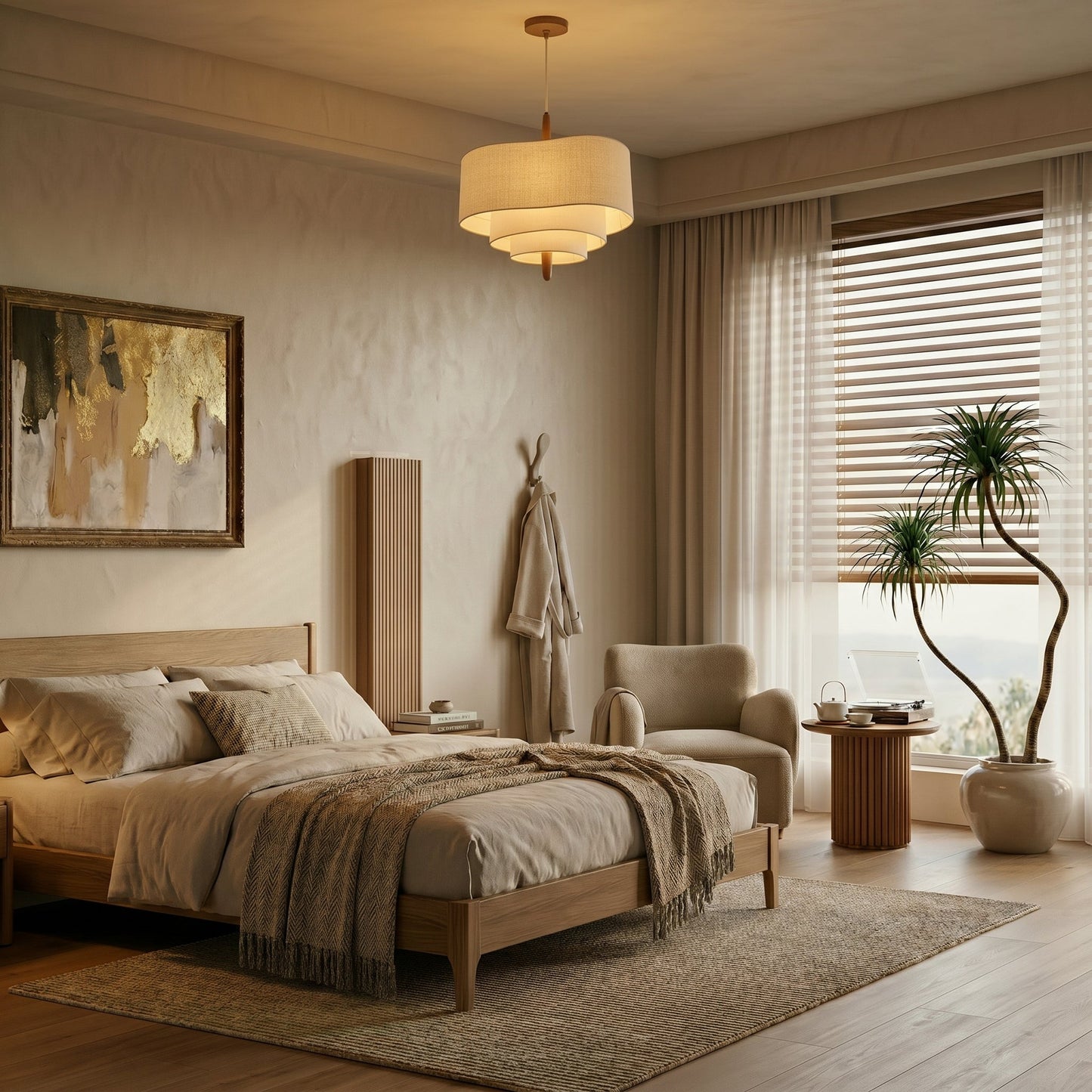 Lumen | Ceiling Light Fixture with Layered Fabric Shade | Soft Diffused Glow for Cozy Atmosphere 5