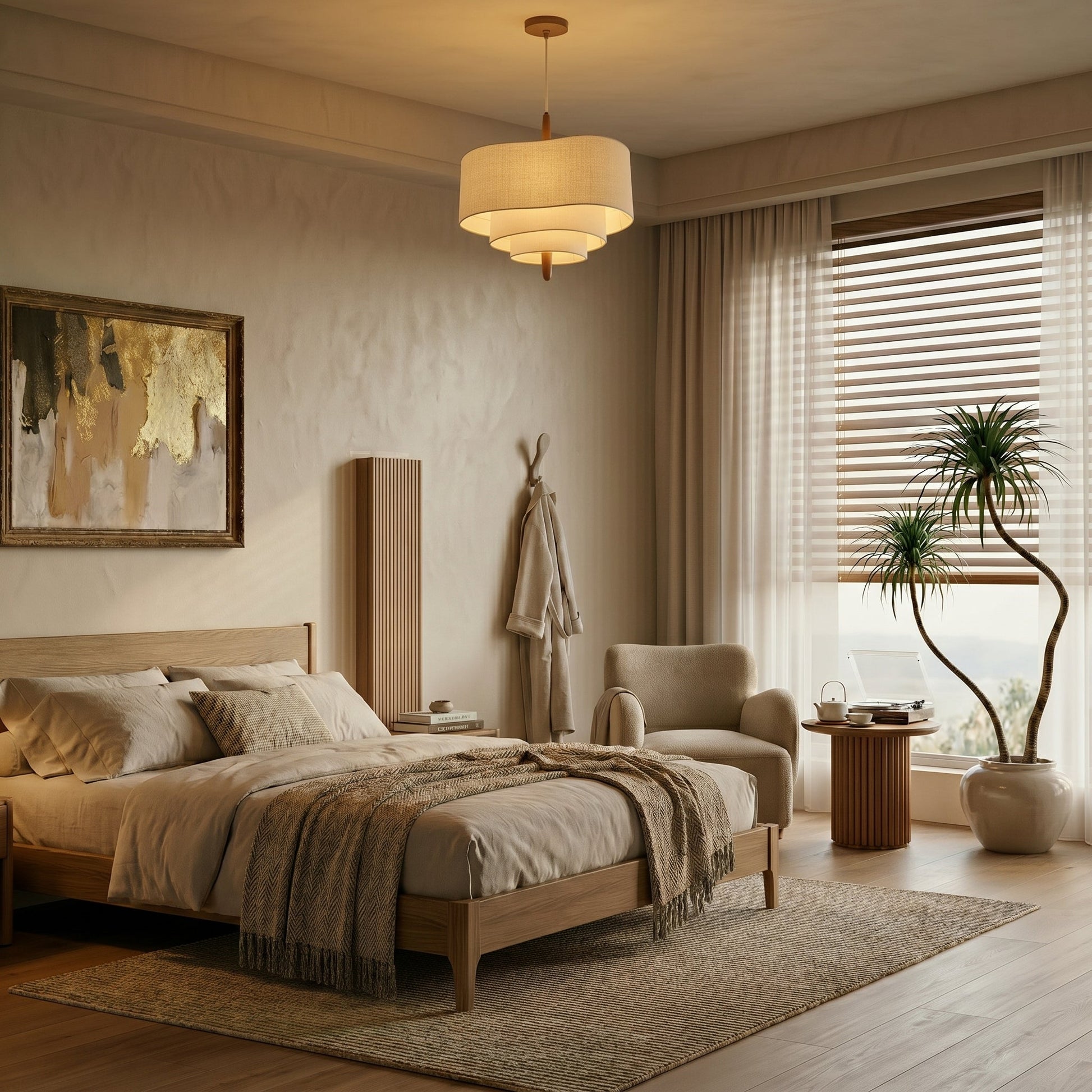Lumen | Ceiling Light Fixture with Layered Fabric Shade | Soft Diffused Glow for Cozy Atmosphere 5