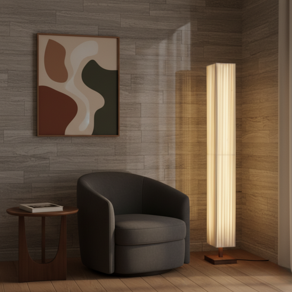 Lumen | Floor Lamp with Soft Fabric Shade & Walnut Wood Frame | Minimalist Design for Calm Ambiance 6