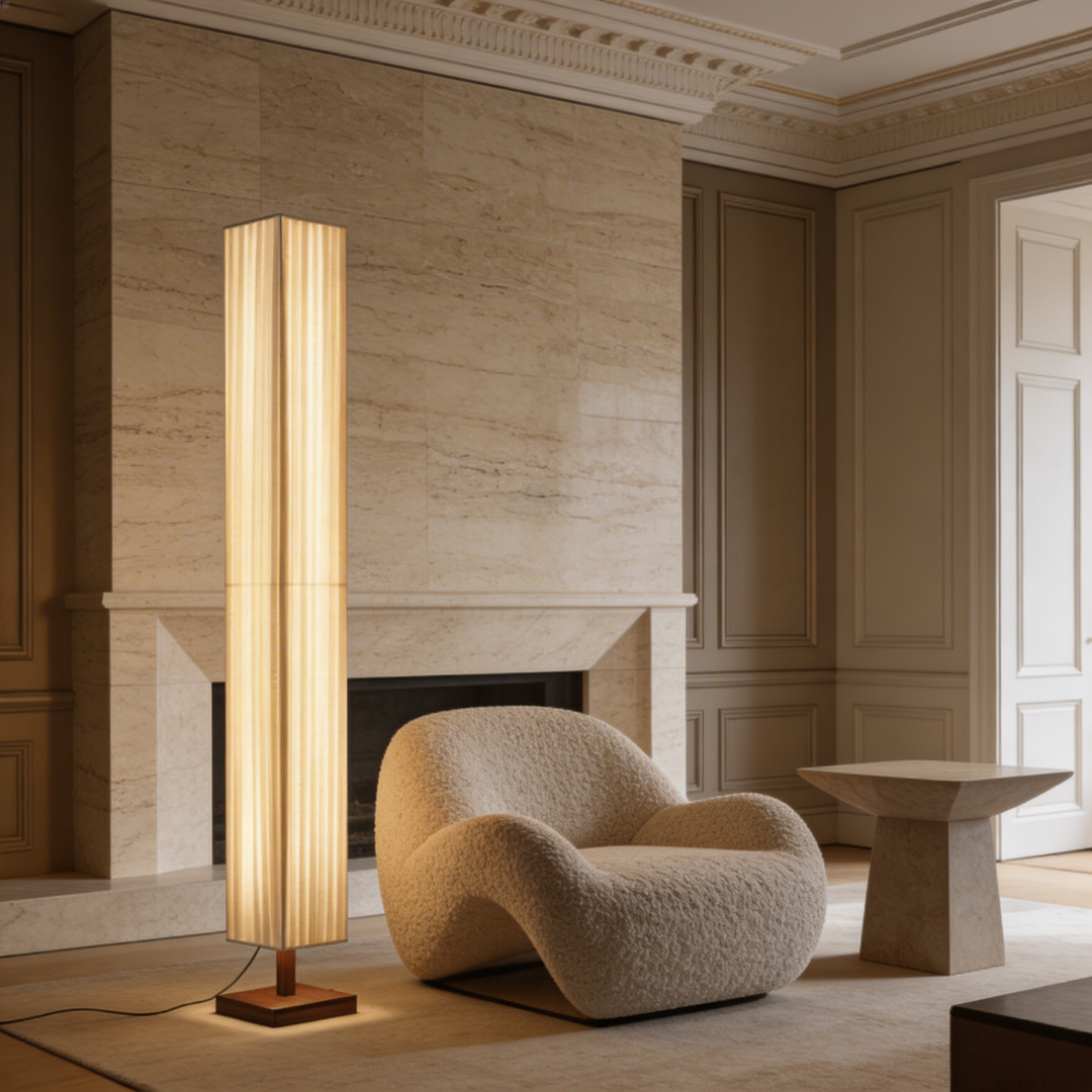 Lumen | Floor Lamp with Soft Fabric Shade & Walnut Wood Frame | Minimalist Design for Calm Ambiance 7