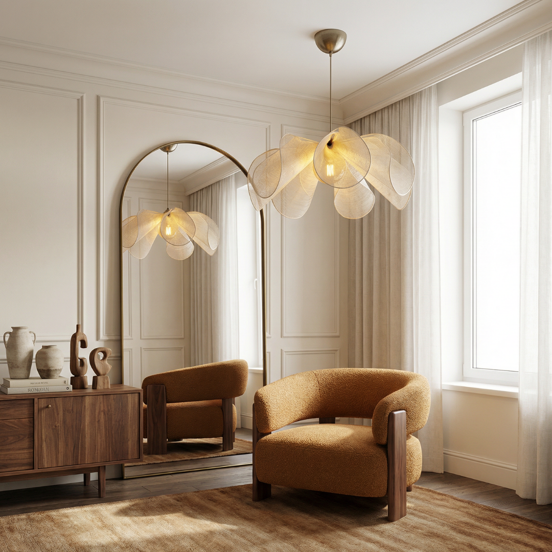 Lumen | Vintage Fabric Pendant Light with Soft Ambient Illumination | Sculptural Design for Inviting Spaces 6