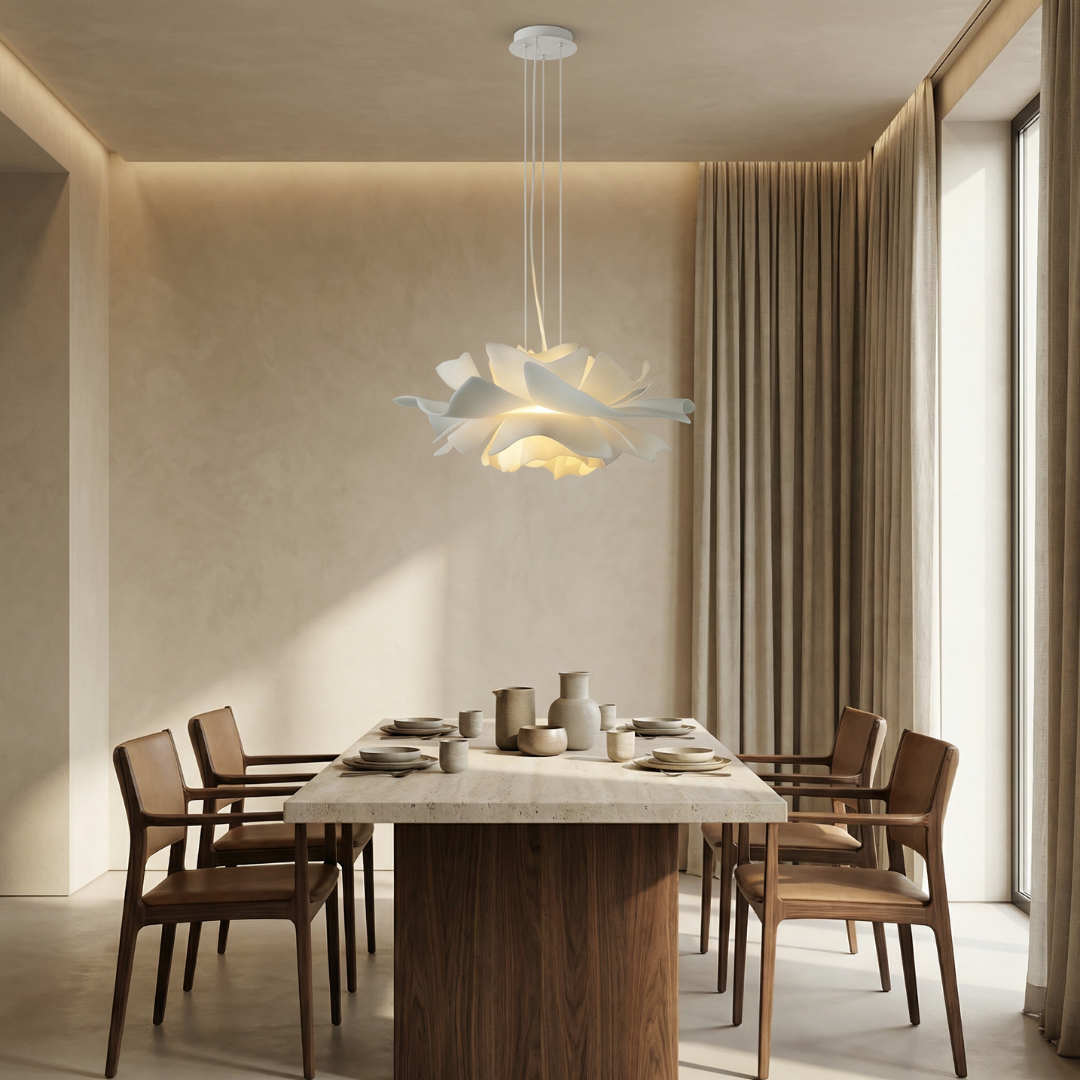 Lumen | White Lotus Pendant Light with Layered Acrylic Petals | Elegant Illumination for Modern Spaces 1