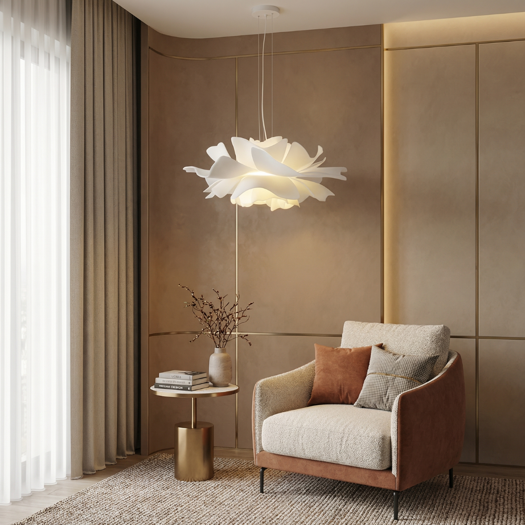 Lumen | White Lotus Pendant Light with Layered Acrylic Petals | Elegant Illumination for Modern Spaces 4
