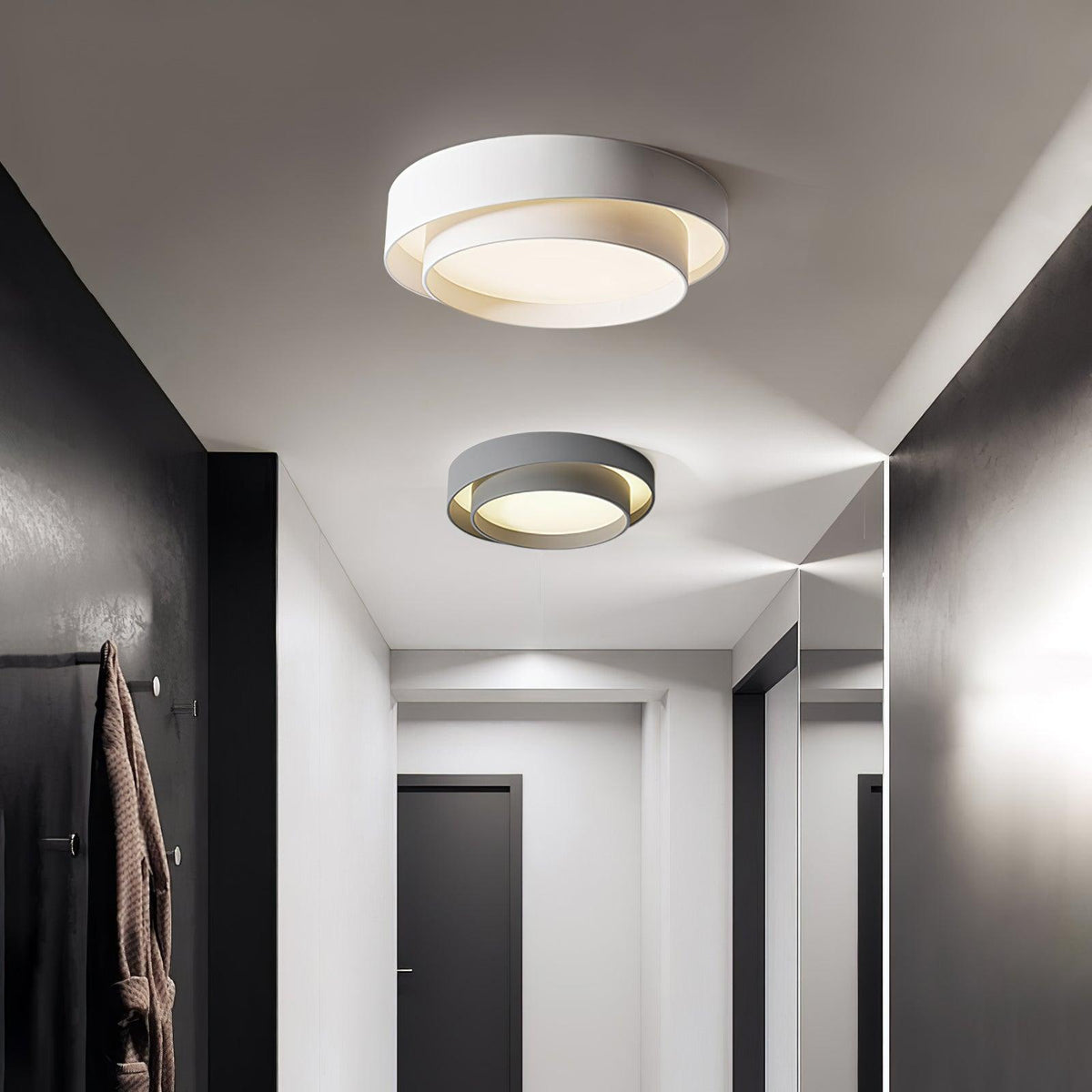 Arisha Ceiling Lamp Double Ring Gray & Black & White Cylinder Shape
