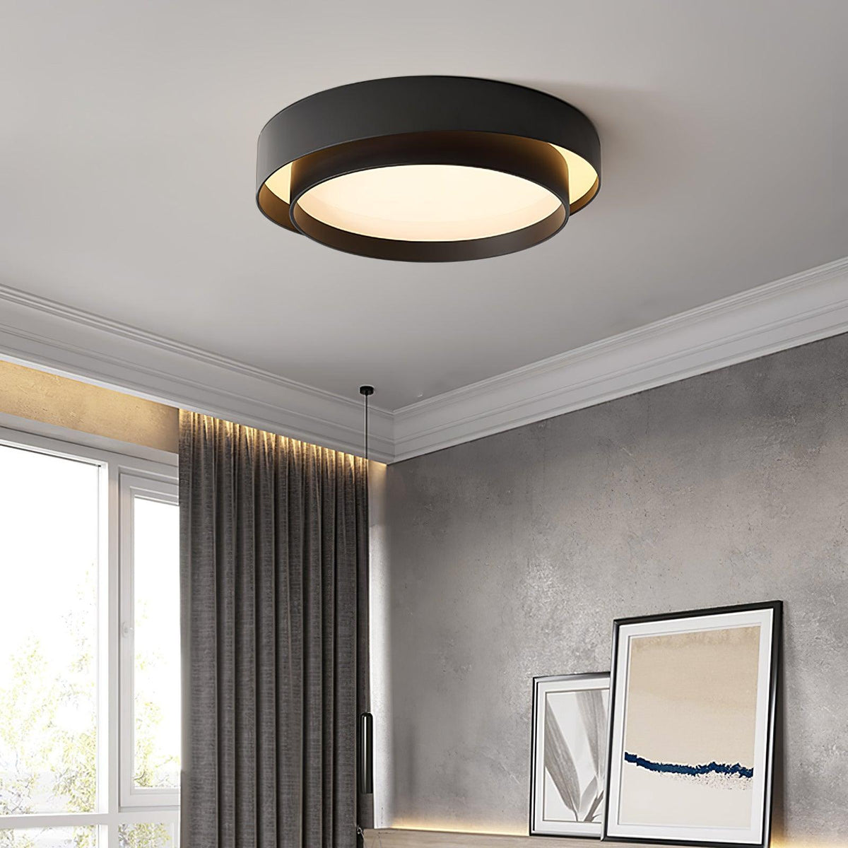 Arisha Ceiling Lamp Double Ring Gray & Black & White Cylinder Shape