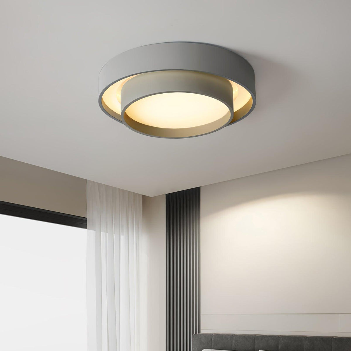 Arisha Ceiling Lamp Double Ring Gray & Black & White Cylinder Shape