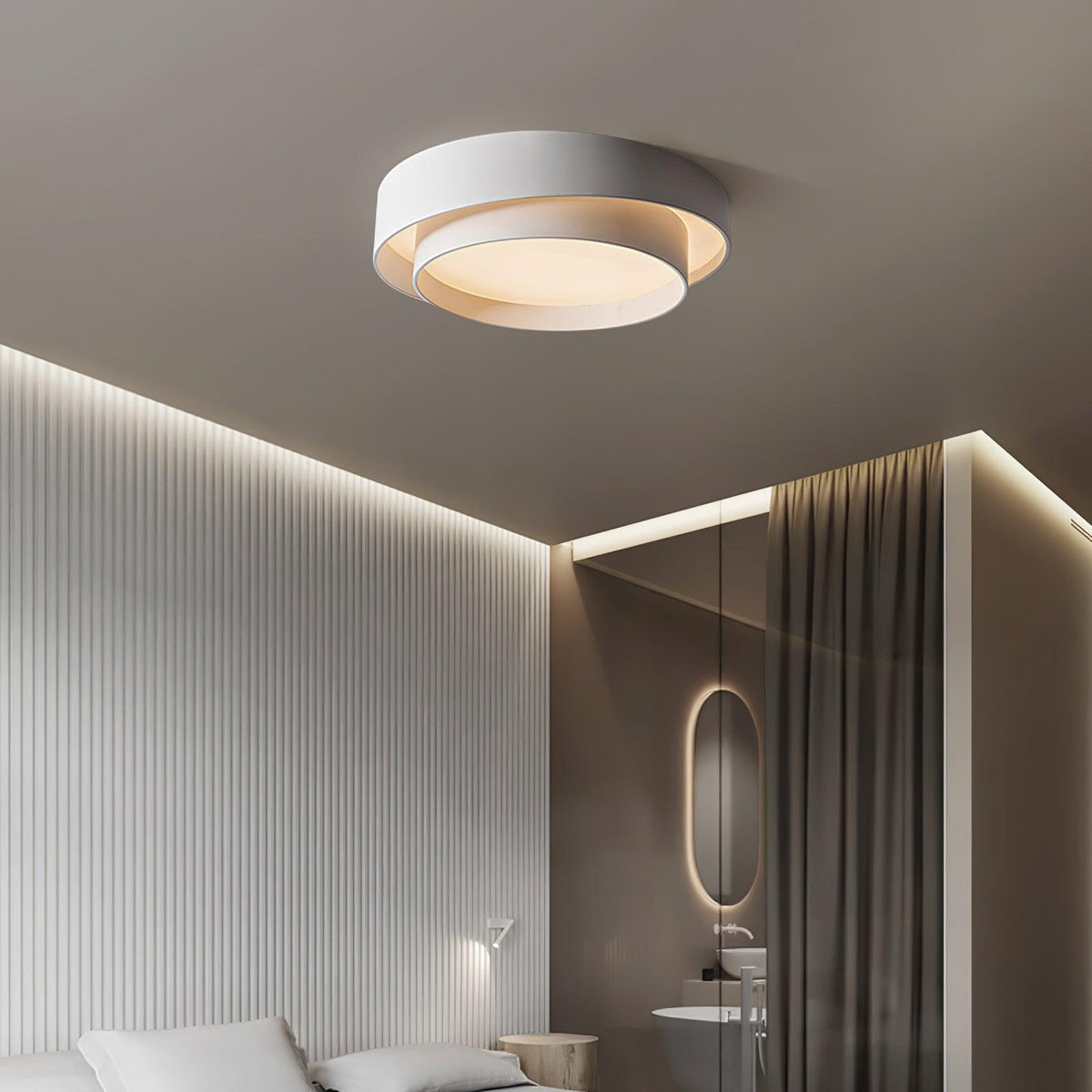 Arisha Ceiling Lamp Double Ring Gray & Black & White Cylinder Shape