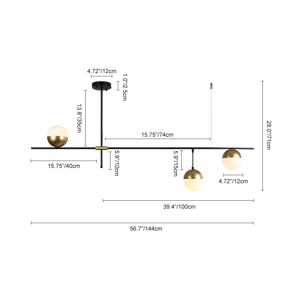 3-Light Glass Globe Linear Chandelier