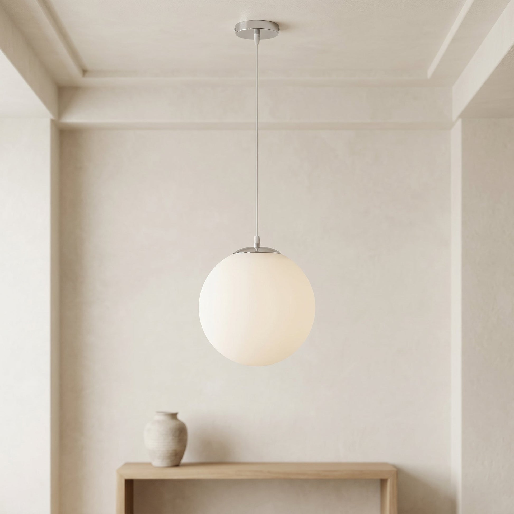 Milky Glass Pendant Light | Adjustable Cord Ceiling Light Fixture for Soft Ambient Illumination 0