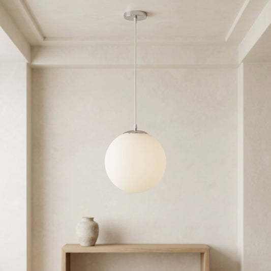 Milky Glass Pendant Light | Adjustable Cord Ceiling Light Fixture for Soft Ambient Illumination 0