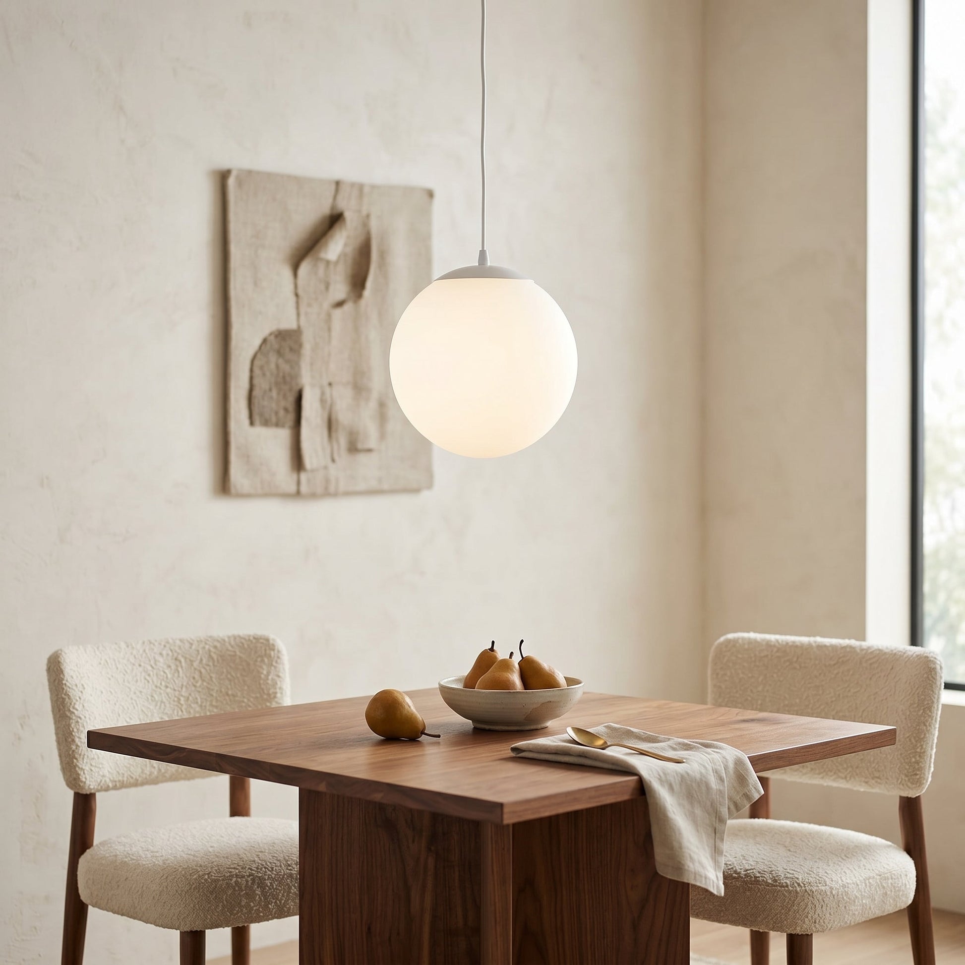 Milky Glass Pendant Light | Adjustable Cord Ceiling Light Fixture for Soft Ambient Illumination 5