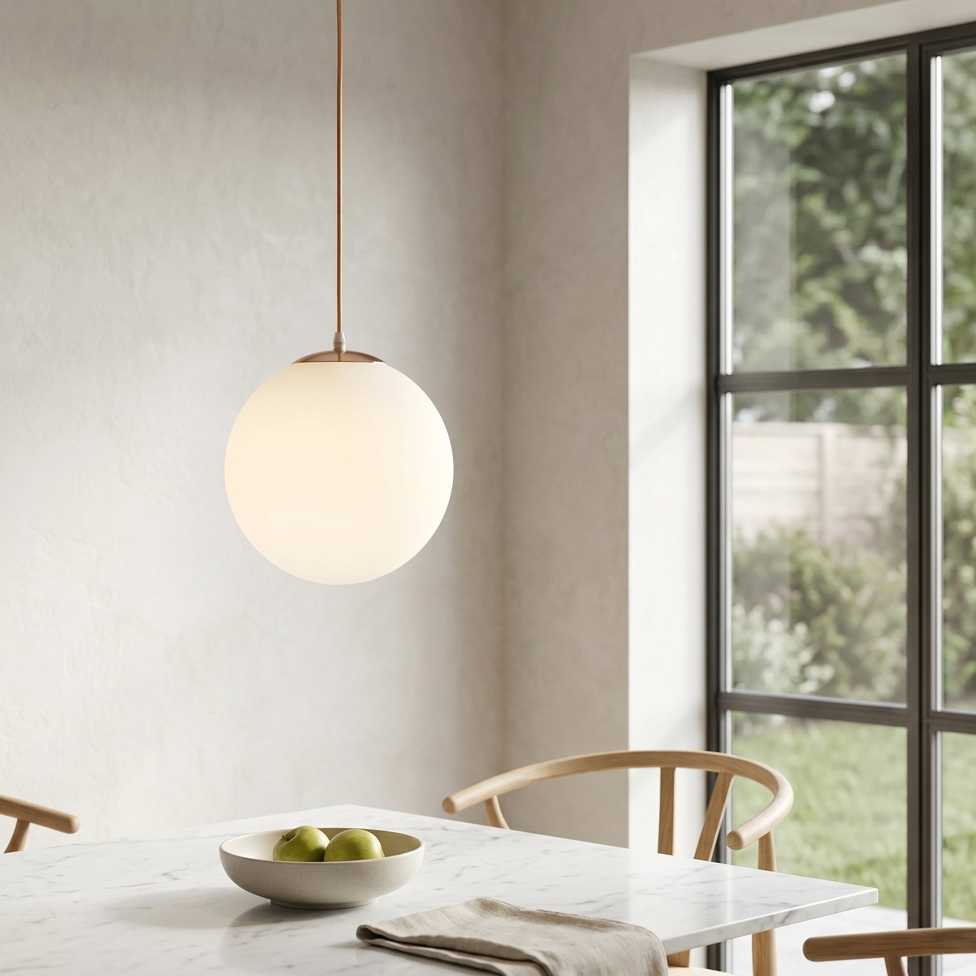 Milky Glass Pendant Light | Adjustable Cord Ceiling Light Fixture for Soft Ambient Illumination 6