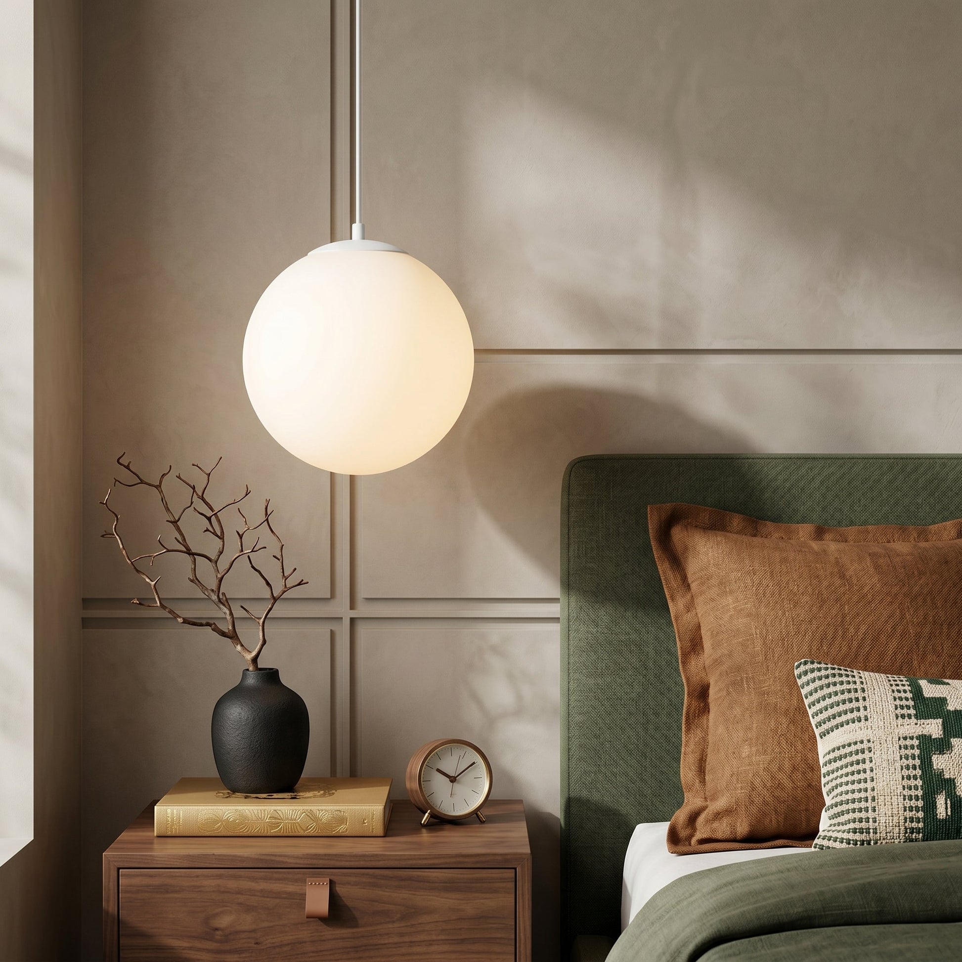 Milky Glass Pendant Light | Adjustable Cord Ceiling Light Fixture for Soft Ambient Illumination 7