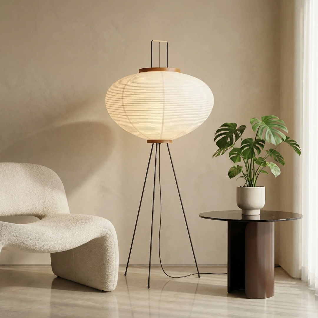 Minimalist Paper Floor Lamp with Soft Diffused Glow | Modern Design for Cozy Living Room Ambiance 3