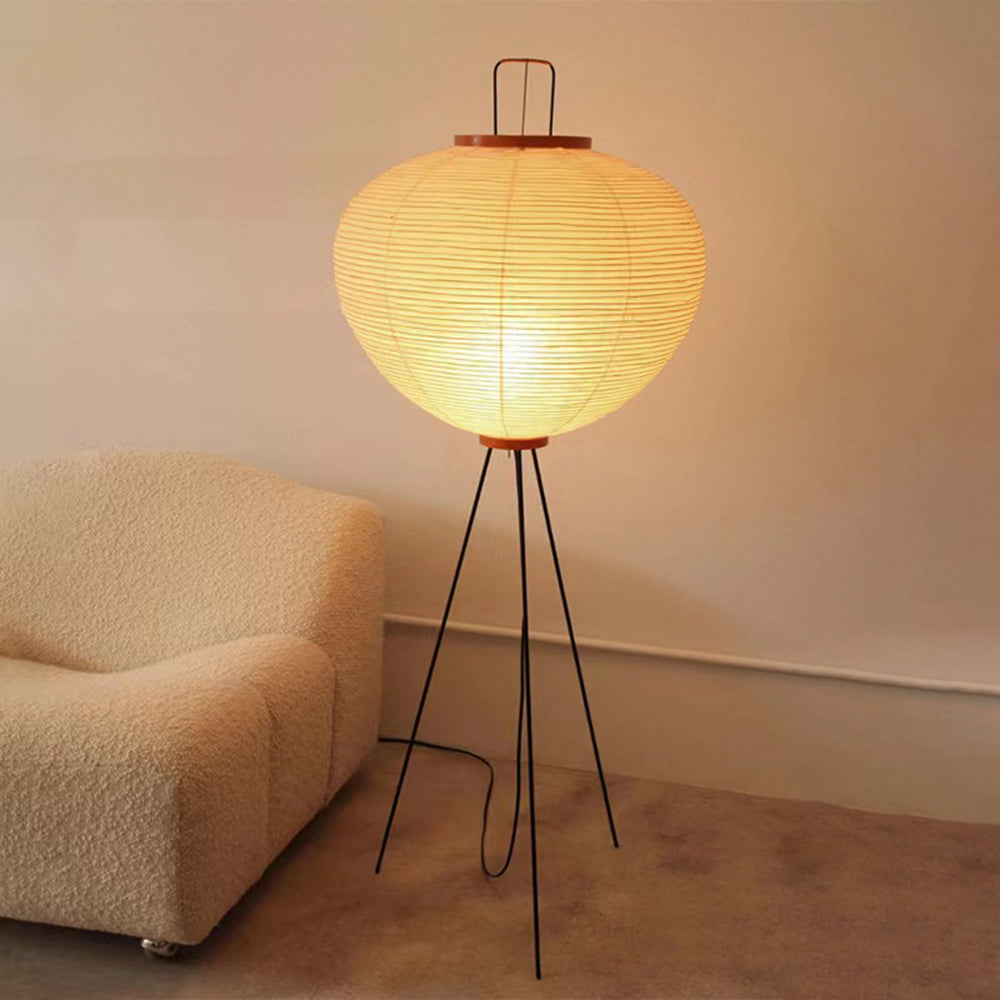 Minimalist Tripod Floor Lamp with Rice Paper Shade | Elegant Design for Cozy Living Room Ambiance 0