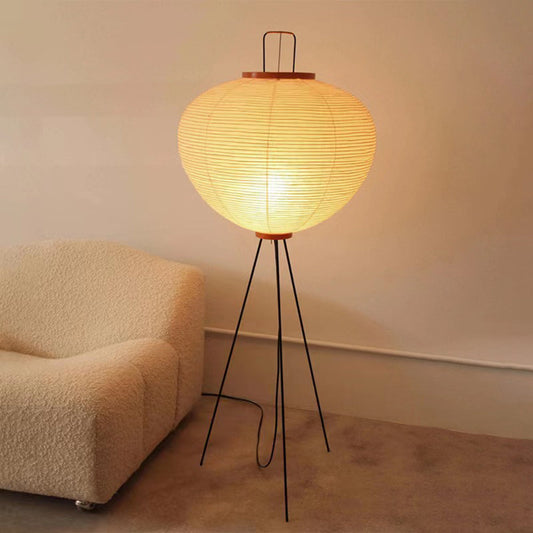 Minimalist Tripod Floor Lamp with Rice Paper Shade | Elegant Design for Cozy Living Room Ambiance 0