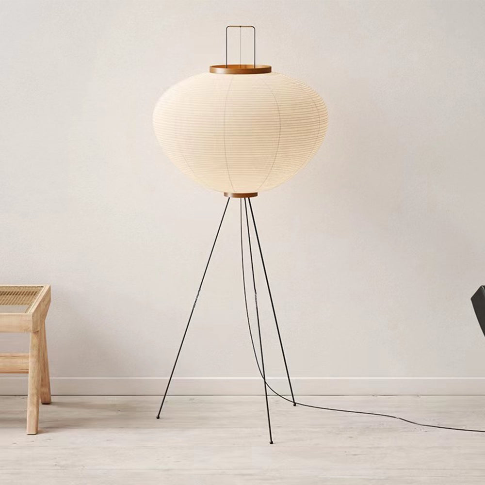 Minimalist Tripod Floor Lamp with Rice Paper Shade | Elegant Design for Cozy Living Room Ambiance 2