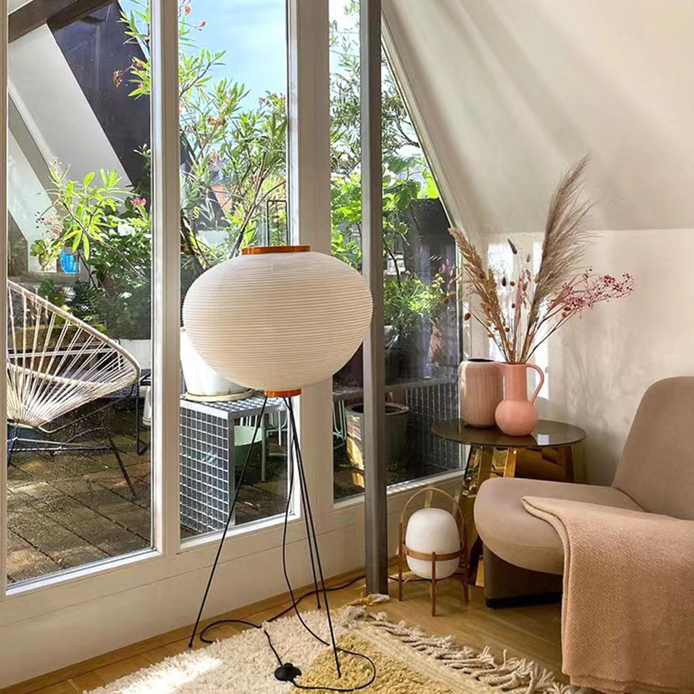 Minimalist Tripod Floor Lamp with Rice Paper Shade | Elegant Design for Cozy Living Room Ambiance 3
