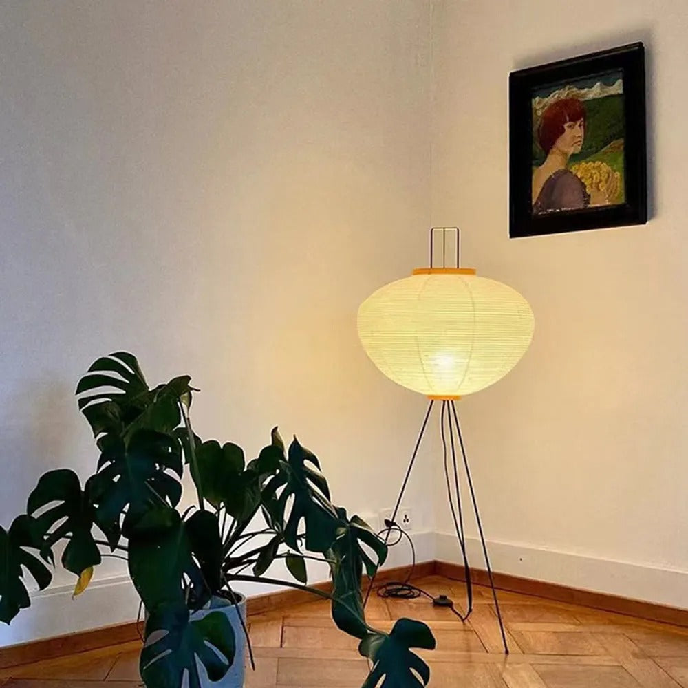 Minimalist Tripod Floor Lamp with Rice Paper Shade | Elegant Design for Cozy Living Room Ambiance 5