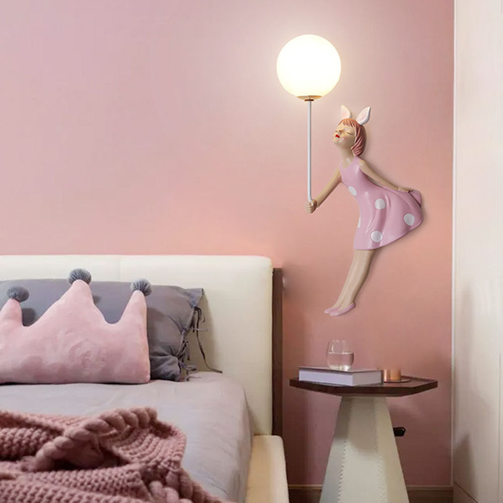 Minori | Pink Wall Lamp with Whimsical Girl Shape Design | Perfect Wall Lighting for Children's Rooms 4