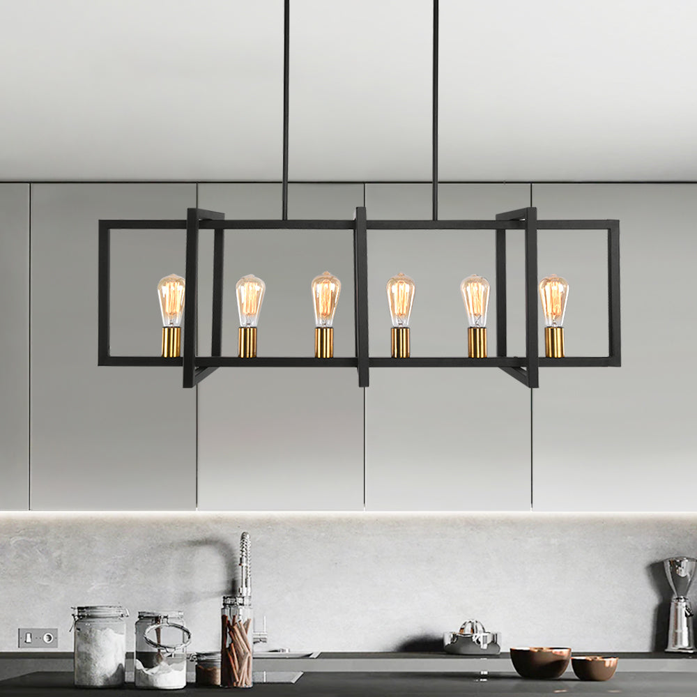 6-Light Black Rectangular Chandelier