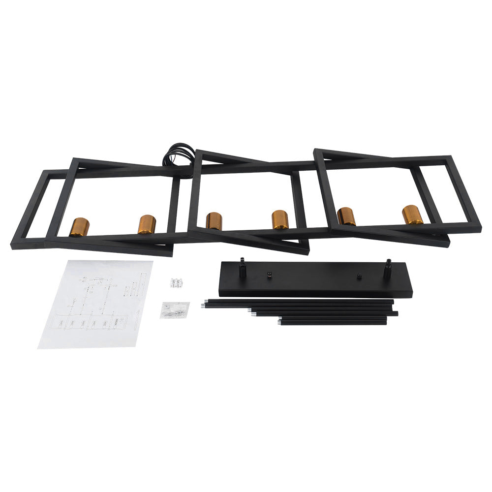 6-Light Black Rectangular Chandelier
