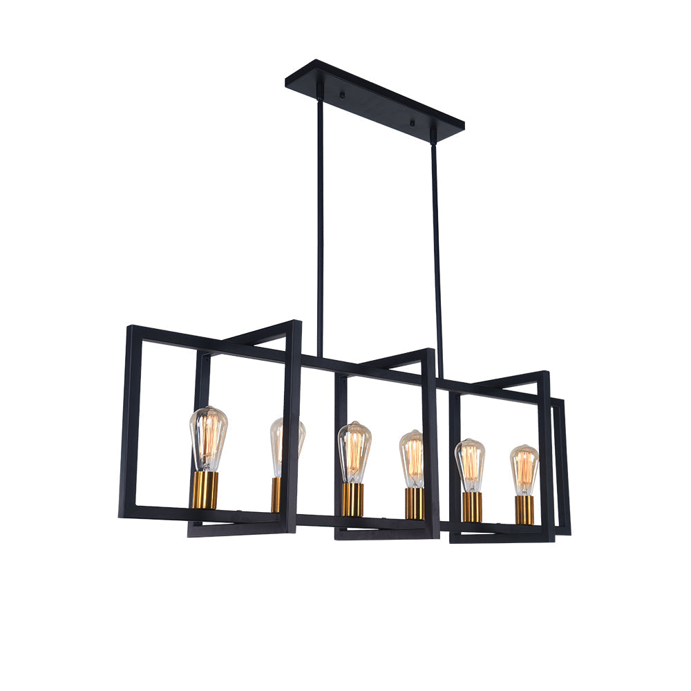 6-Light Black Rectangular Chandelier