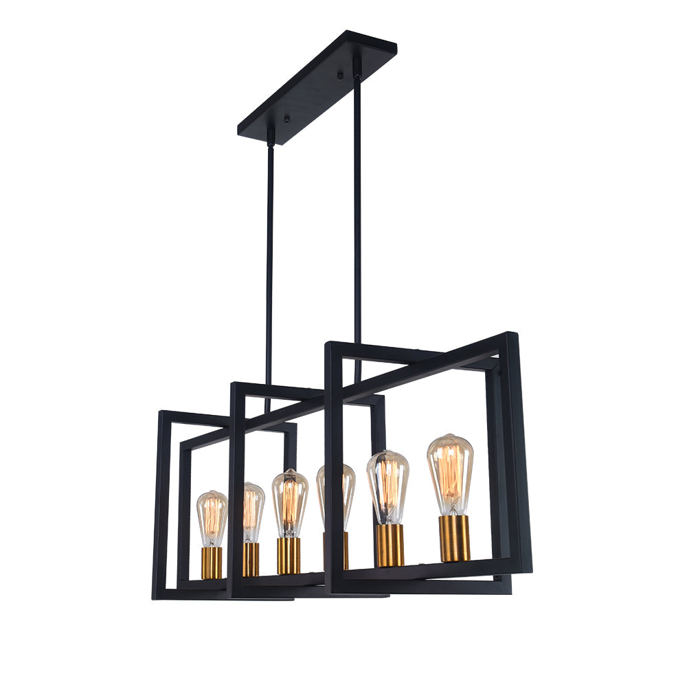 6-Light Black Rectangular Chandelier
