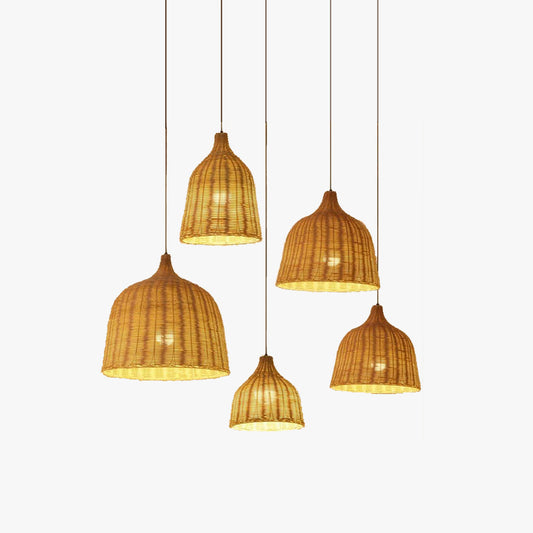 Modern Bamboo Pendant Light | Adjustable Height & Metal Frame | Stylish Kitchen Pendant Lighting for Warm Illumination 0