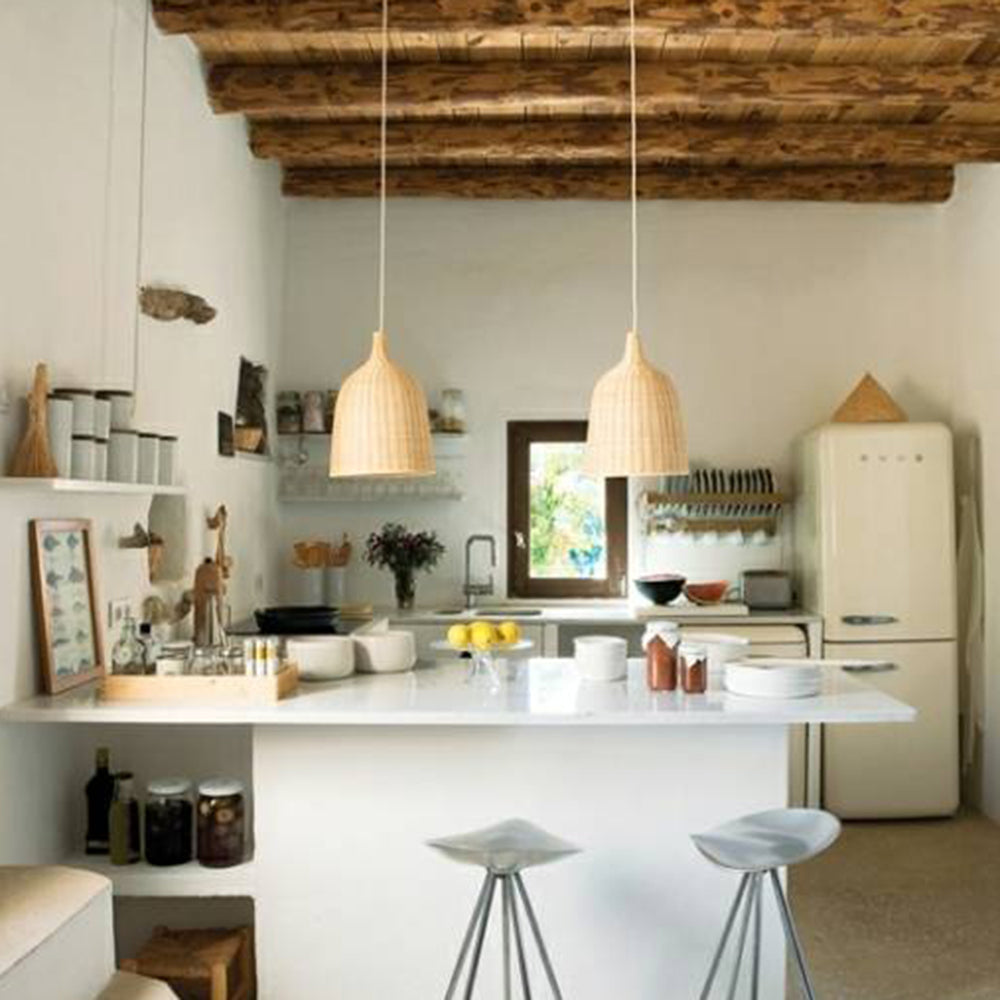 Modern Bamboo Pendant Light | Adjustable Height & Metal Frame | Stylish Kitchen Pendant Lighting for Warm Illumination 1