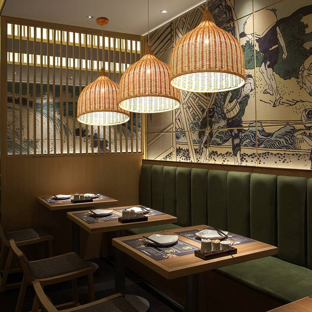 Modern Bamboo Pendant Light | Adjustable Height & Metal Frame | Stylish Kitchen Pendant Lighting for Warm Illumination 2