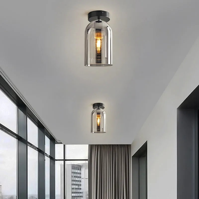 Modern Cylinder Ceiling Light Fixture with Clear Glass Shade | Elegant LED Design for Cozy Ambiance 9