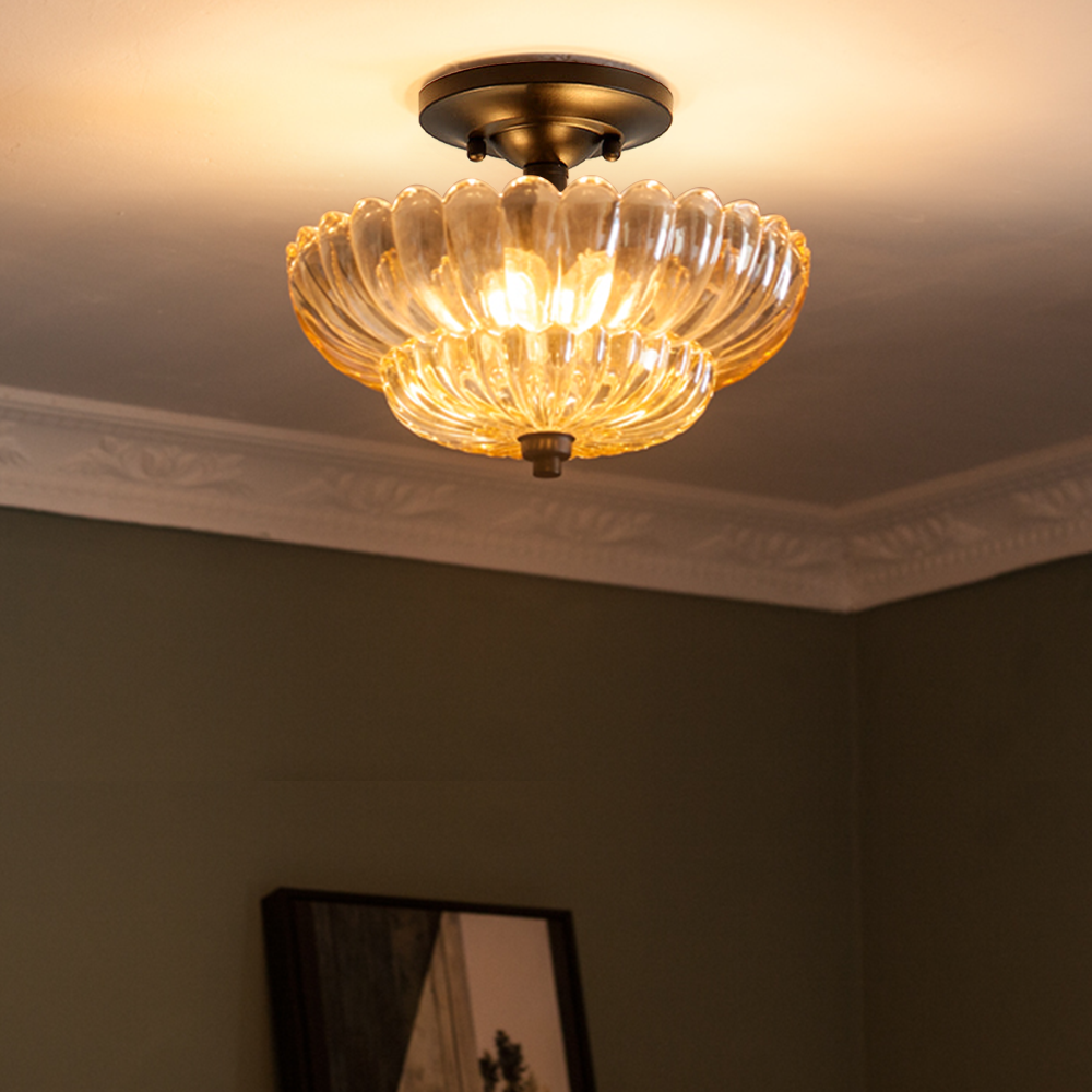 Modern Flush Mount Ceiling Light Fixture with Elegant Glass Design | LED Compatible for Stylish Living Spaces 0