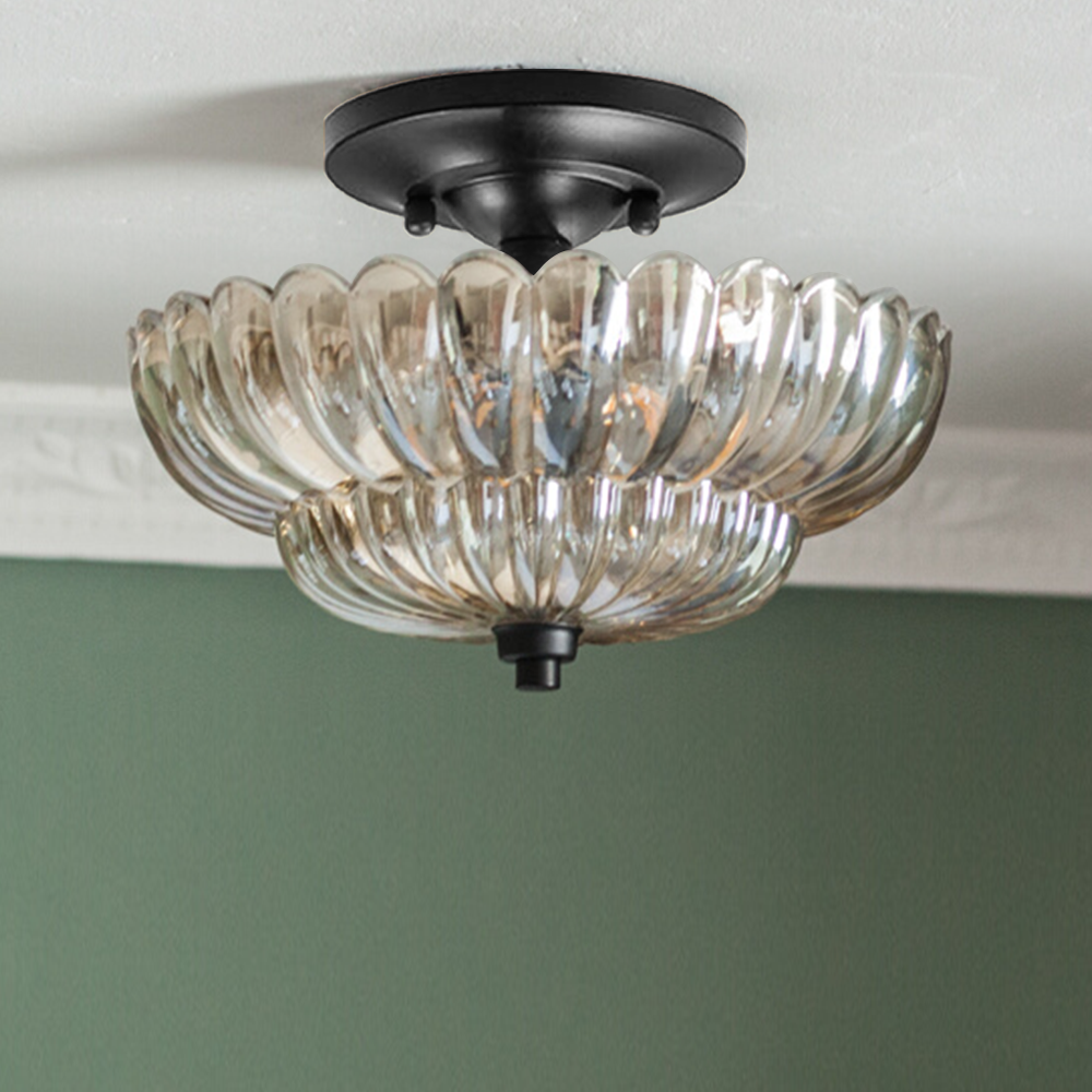 Modern Flush Mount Ceiling Light Fixture with Elegant Glass Design | LED Compatible for Stylish Living Spaces 2