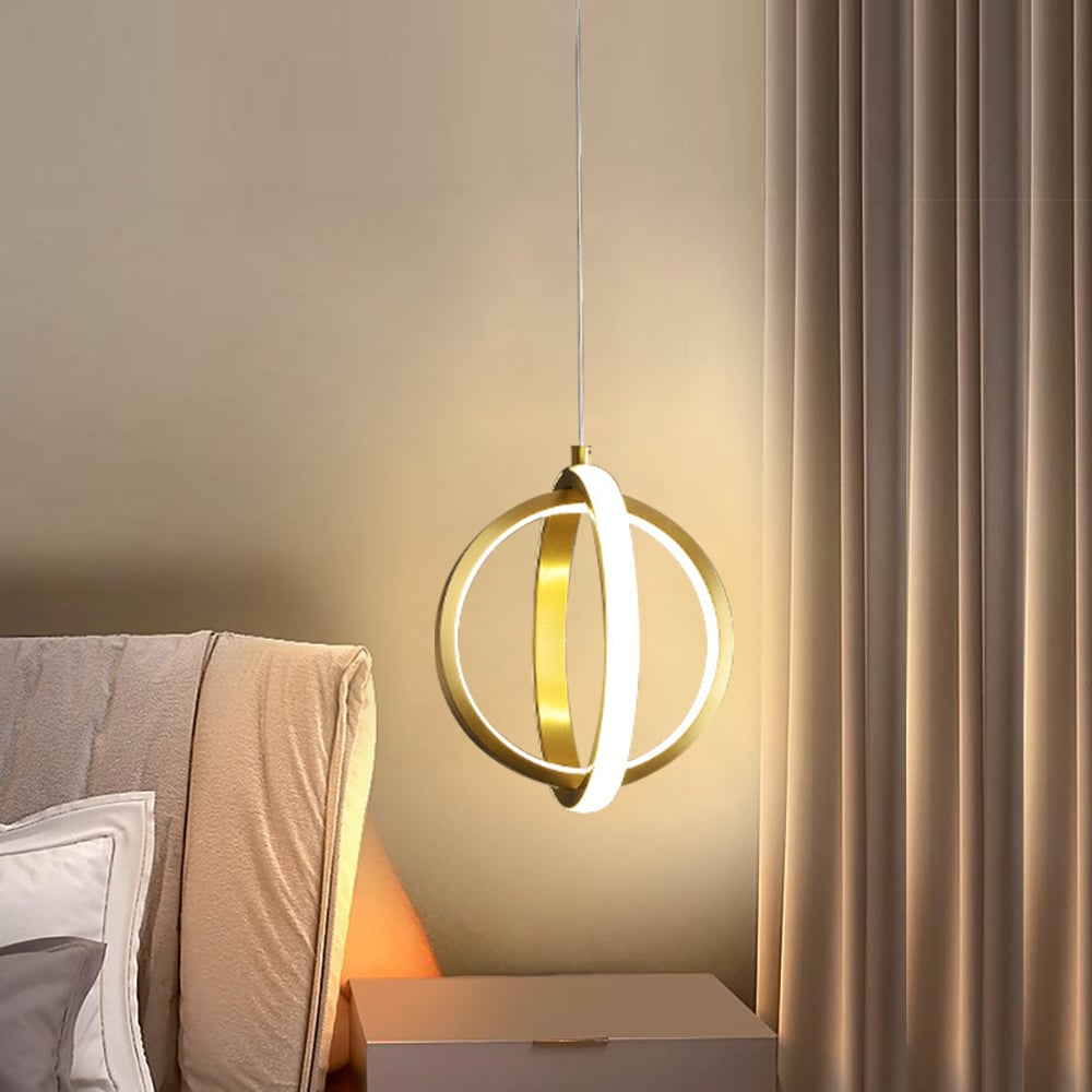 Modern LED Pendant Light | Gold Geometric 2-Ring Design for Elegant Kitchen Lighting 0