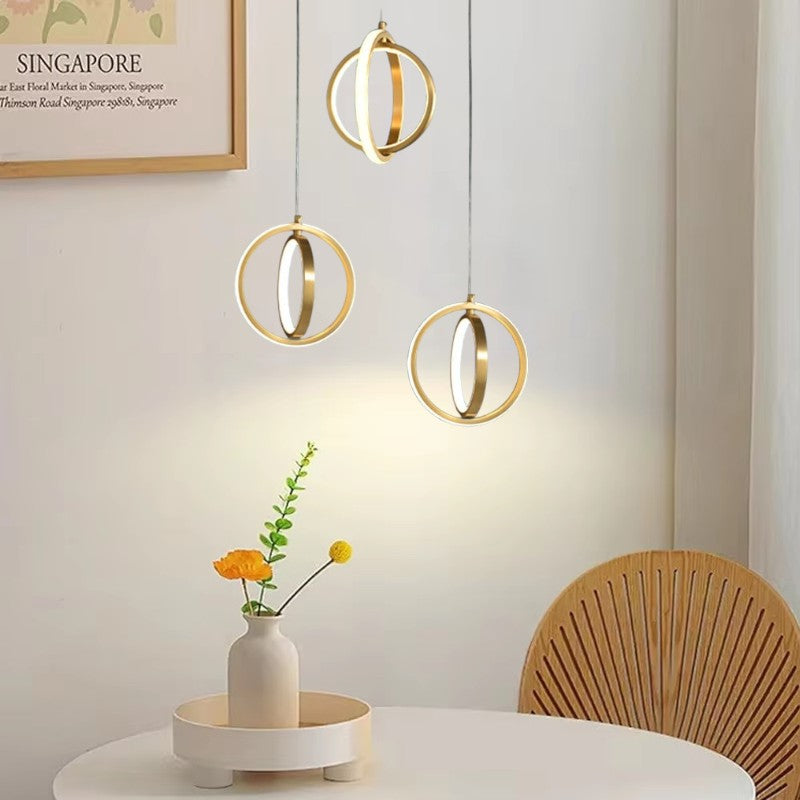 Modern LED Pendant Light | Gold Geometric 2-Ring Design for Elegant Kitchen Lighting 1