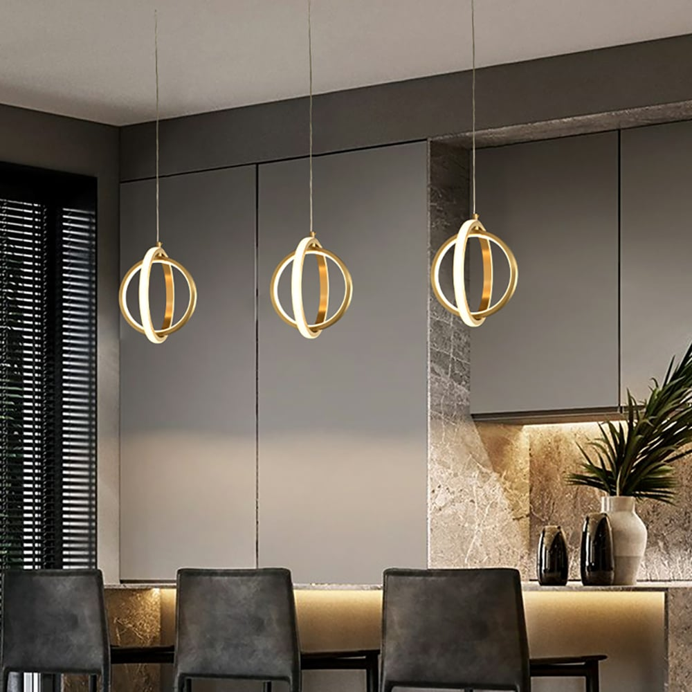 Modern LED Pendant Light | Gold Geometric 2-Ring Design for Elegant Kitchen Lighting 2