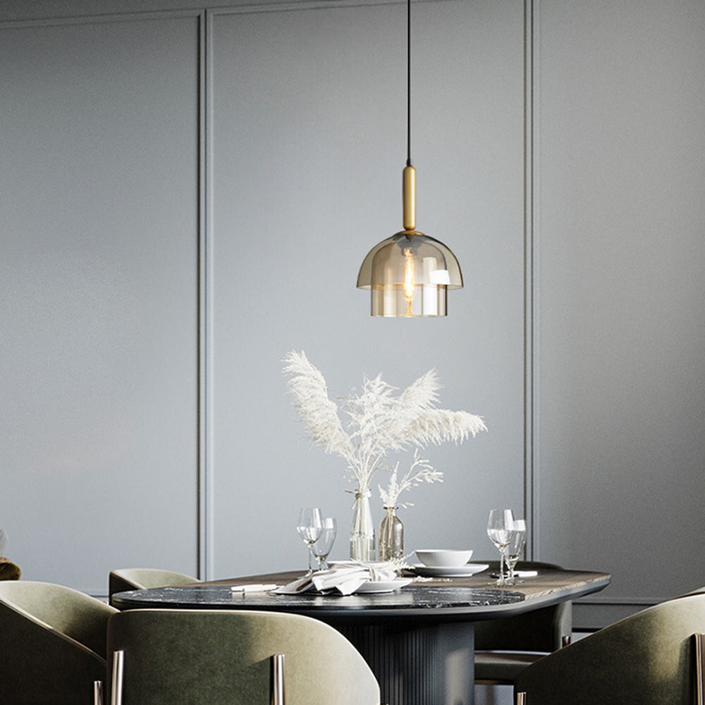 Modern Metal Glass Pendant Light with Cognac Finish | Elegant Hanging Lights for Stylish Illumination 0