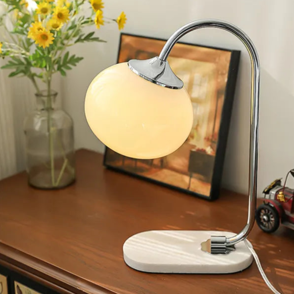 Modern Metal Glass Table Lamp with Soft Diffused Light | Stylish Design for Cozy Bedroom or Living Room Atmosphere 1