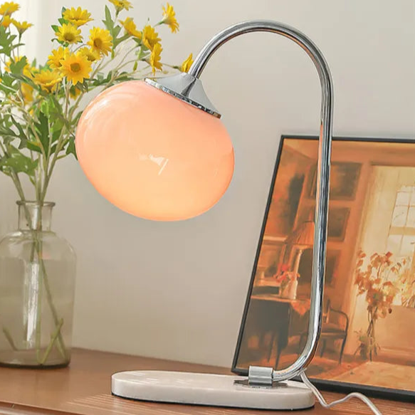 Modern Metal Glass Table Lamp with Soft Diffused Light | Stylish Design for Cozy Bedroom or Living Room Atmosphere 2
