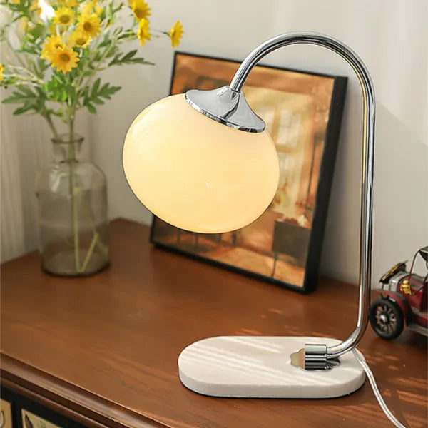 Modern Metal Glass Table Lamp with Soft Diffused Light | Stylish Design for Cozy Bedroom or Living Room Atmosphere 6