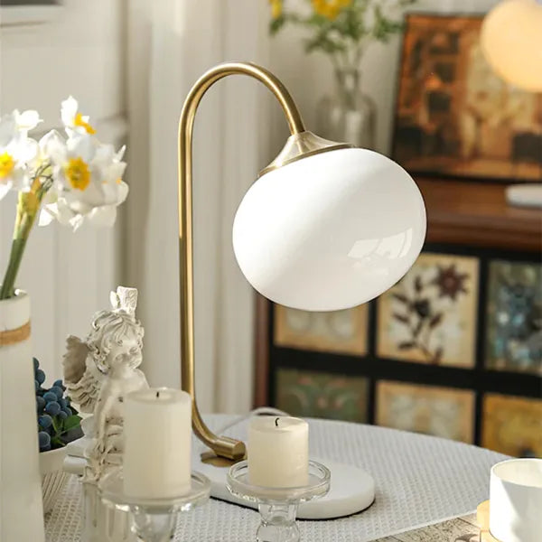 Modern Metal Glass Table Lamp with Soft Diffused Light | Stylish Design for Cozy Bedroom or Living Room Atmosphere 7